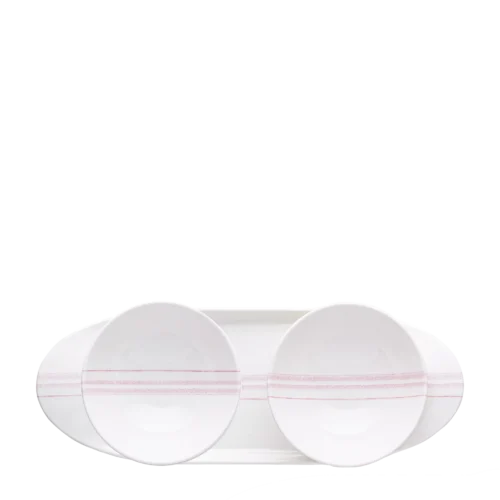 Loop Pink Line - Double Bowl with Tray