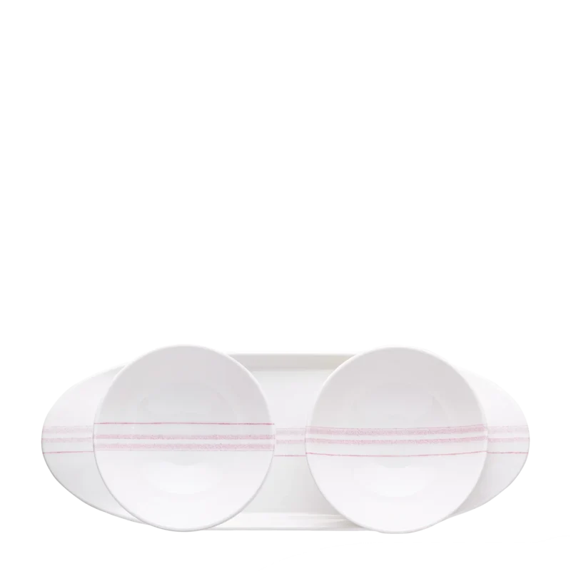 Loop Pink Line - Double Bowl with Tray